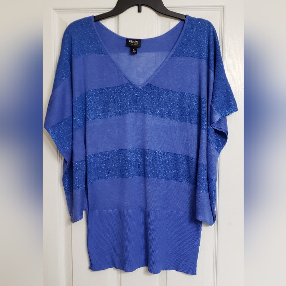 Blue sparkle batwing top shirt blouse shirt